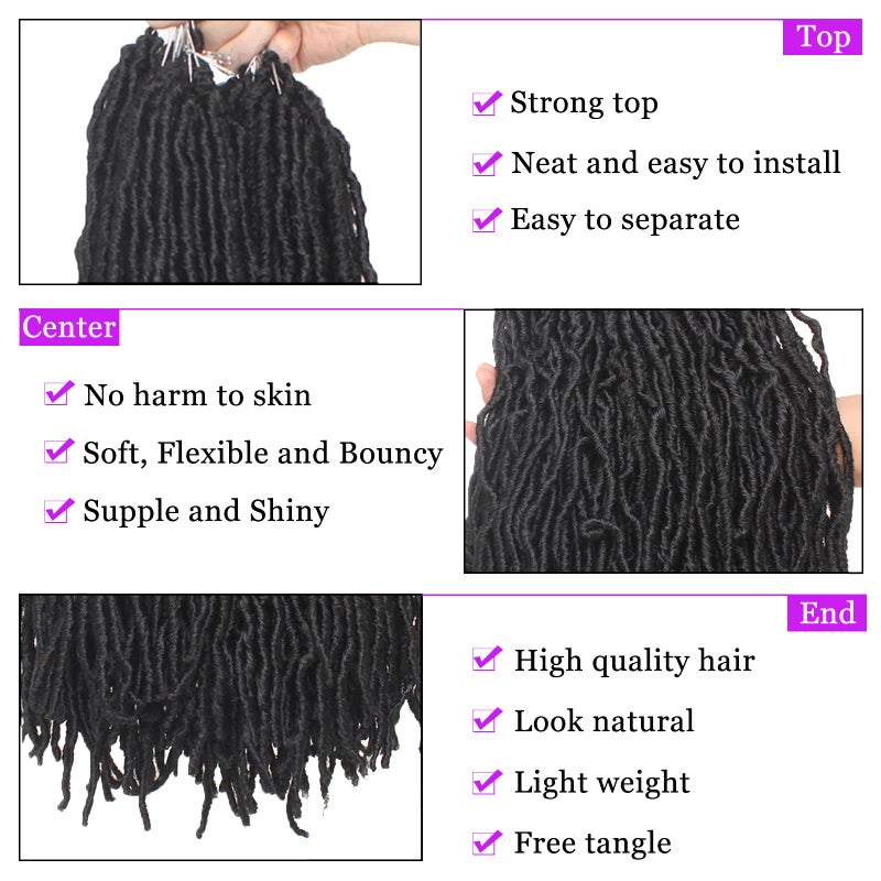 ZRQ 24 Inch 7Packs New Faux Locs Goddess Curly Wavy Crochet Braids Hair Natural Black Synthetic Most Natural Soft Locs Crochet Dreadlock Hair Extensions for Woman (24 Inch, 1B#) - Image 3
